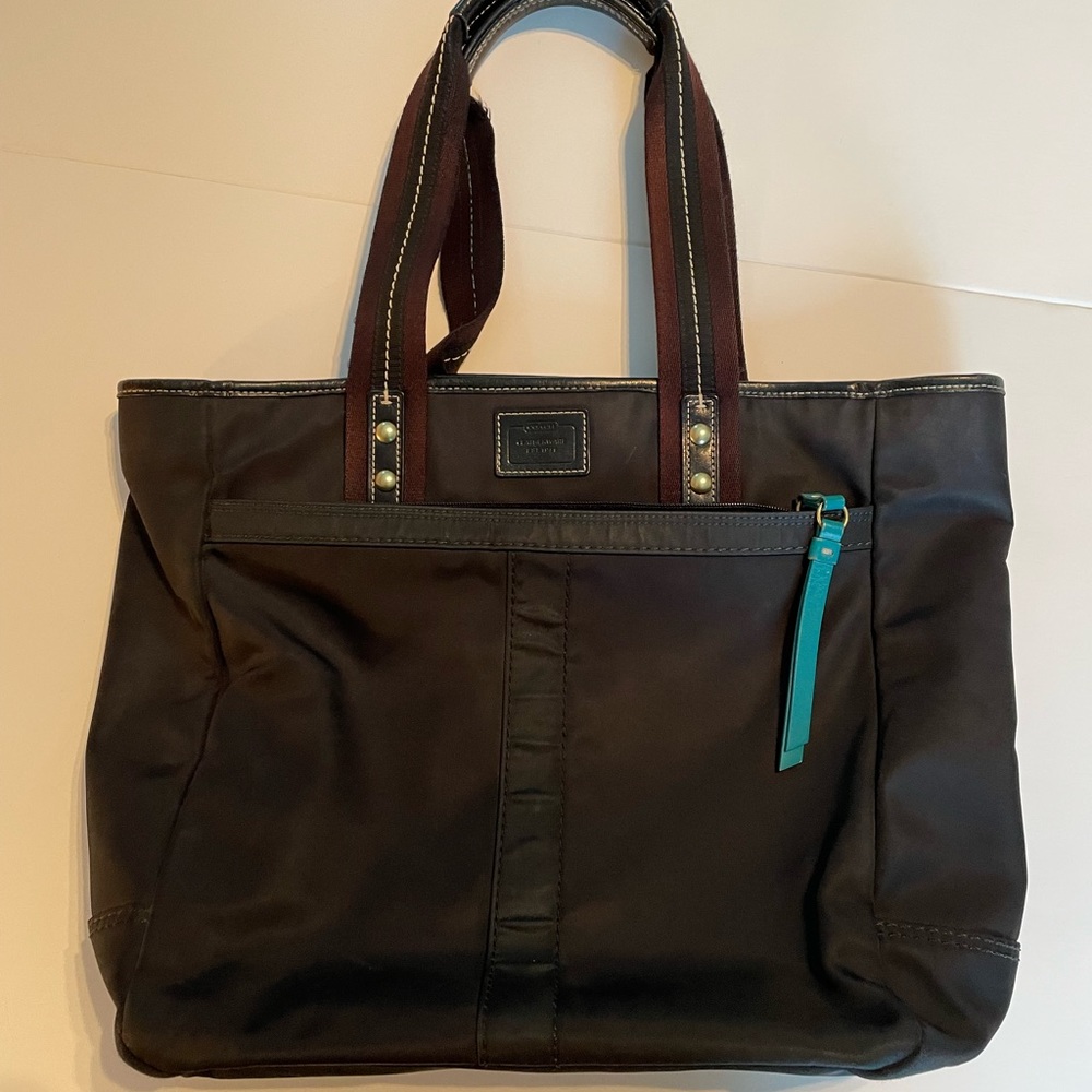 Coach Hampton Nylon Black Turquoise Tote